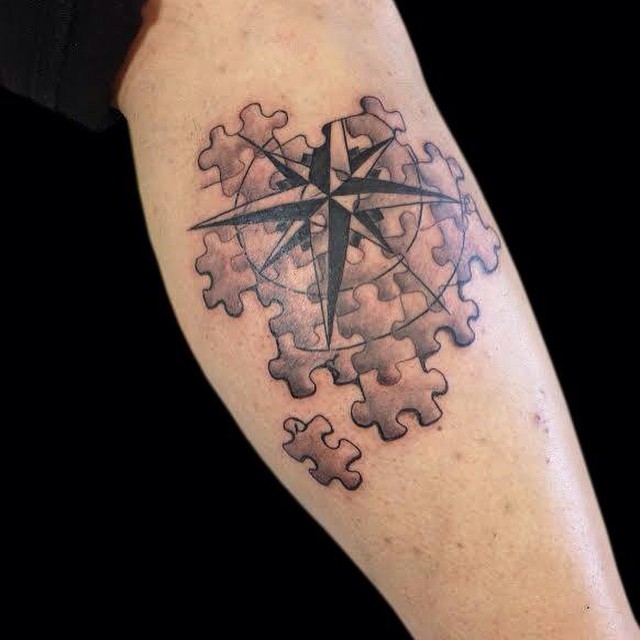 Awesome Compass Puzzle Tattoo