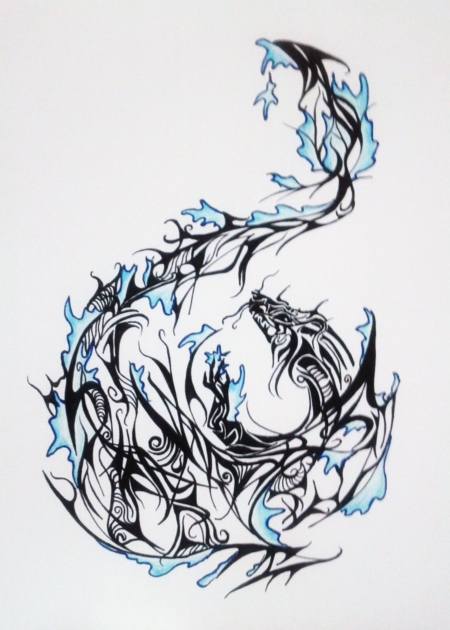 Awesome Dragon Water Tattoo Design By MelodichInterval