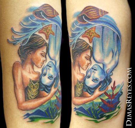 Awesome Earth Water Harmony Tattoo On Sleeve