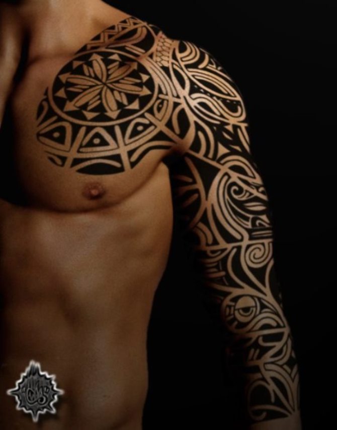 Awesome Maori Tribal Tattoo On Left Full Sleeve