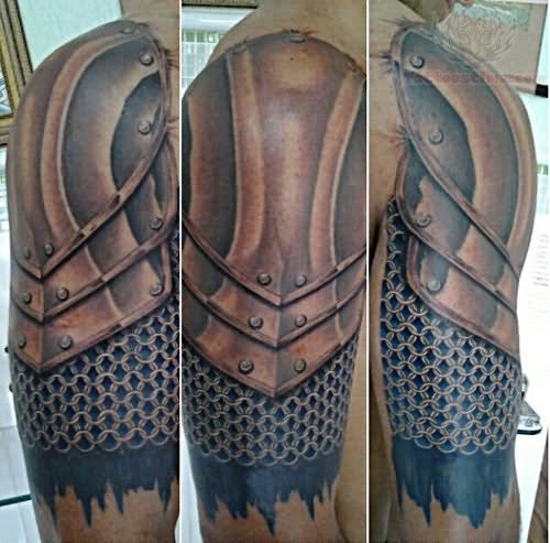 Awesome Medieval Armor Tattoo On Right Half Sleeve