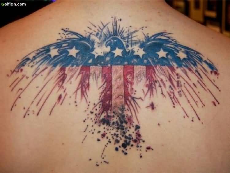Awesome Patriotic Eagle Tattoo On Upper Back