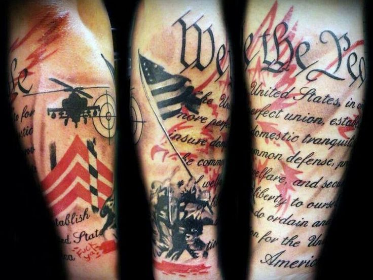Awesome Patriotic Military Tattoo On Arm Sleeve