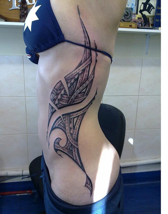 Awesome Tribal Rib Cage Tattoo For Woman