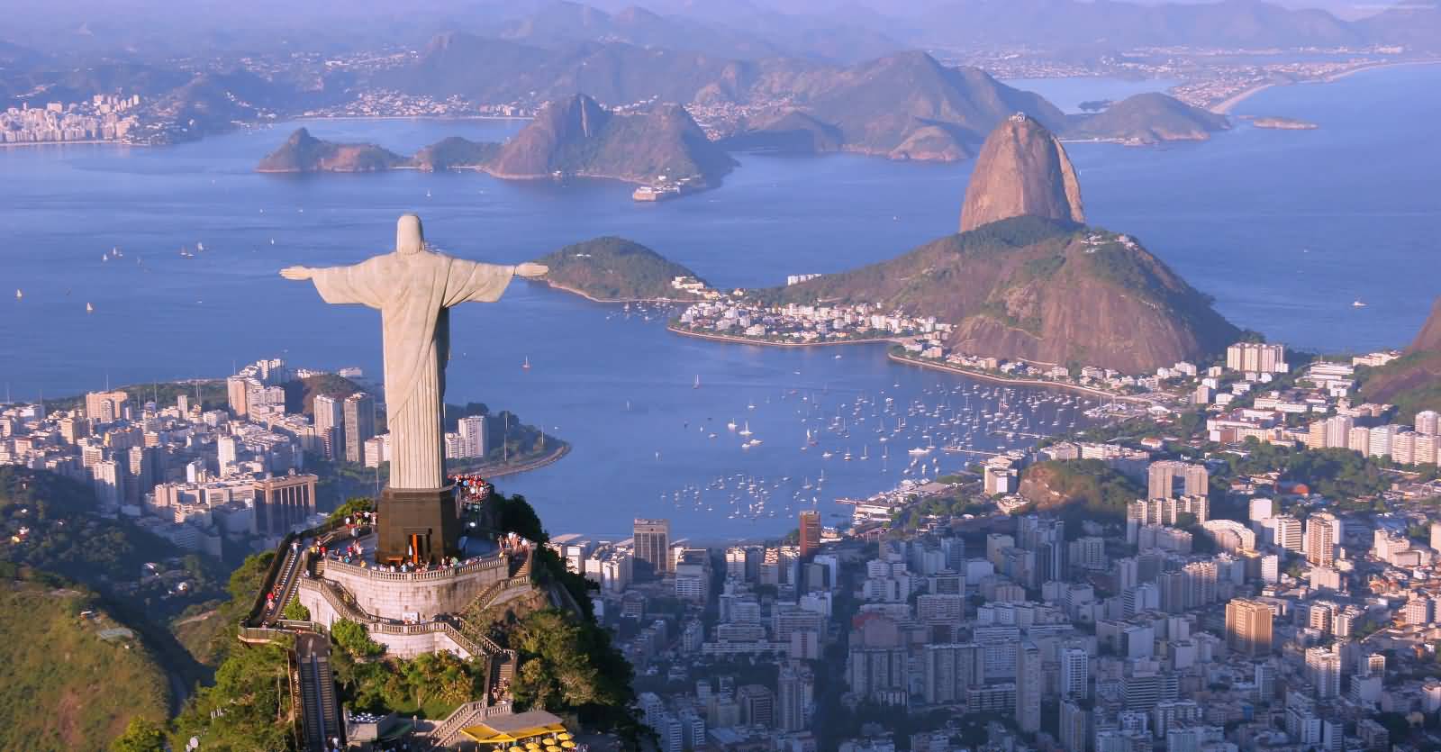 Back View Of Christ The Redeemer Statue With Rio City