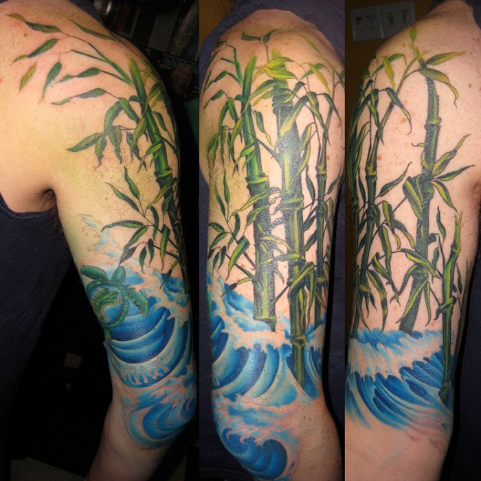 Bamboo Trees And Water Tattoo On Half Sleeve