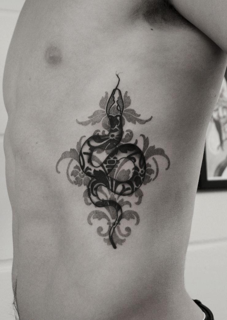 Baroque Tattoo On Left Rib Cage For Men
