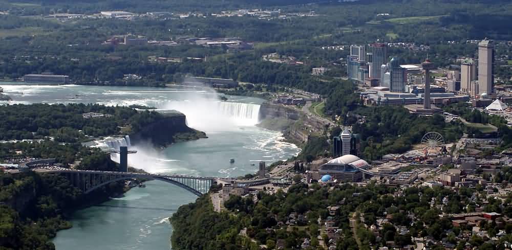 Beautiful Aerial View Of Niagara Falls And Bridge
