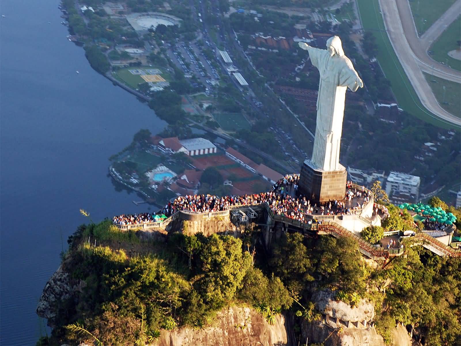 Beautiful Aerial View Of The Christ The Redeemer Statue And Rio City
