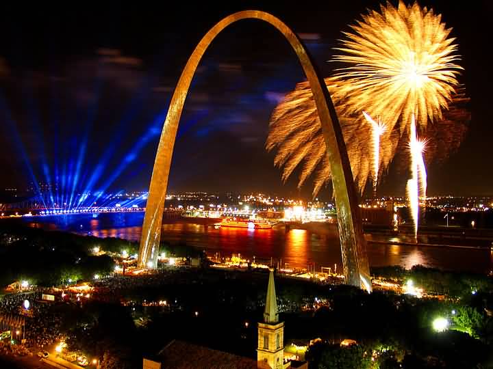 Beautiful Fireworks Behind The Gateway Arch In St Louis