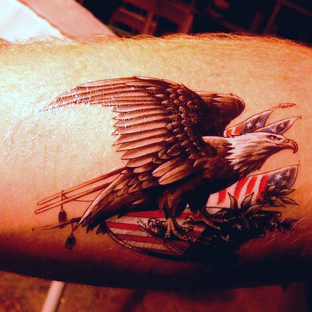 Beautiful Patriotic Eagle With US Flag Tattoo