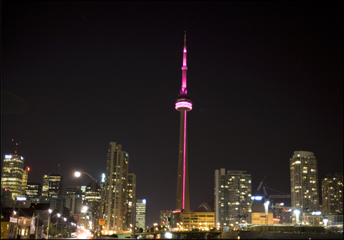 Beautiful Pink Lights On CN Tower At Night