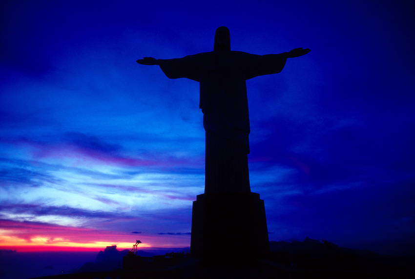 Beautiful Silhouette View Of Christ the Redeemer During Sunset