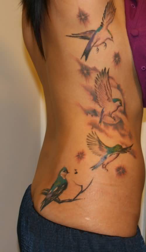 Beautiful Swallow Birds Rib Cage Tattoo