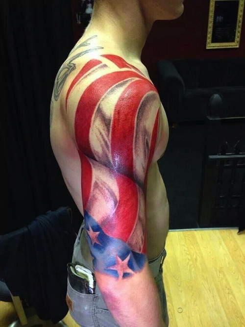 Beautiful US Flag Patriotic Tattoo On Half Sleeve