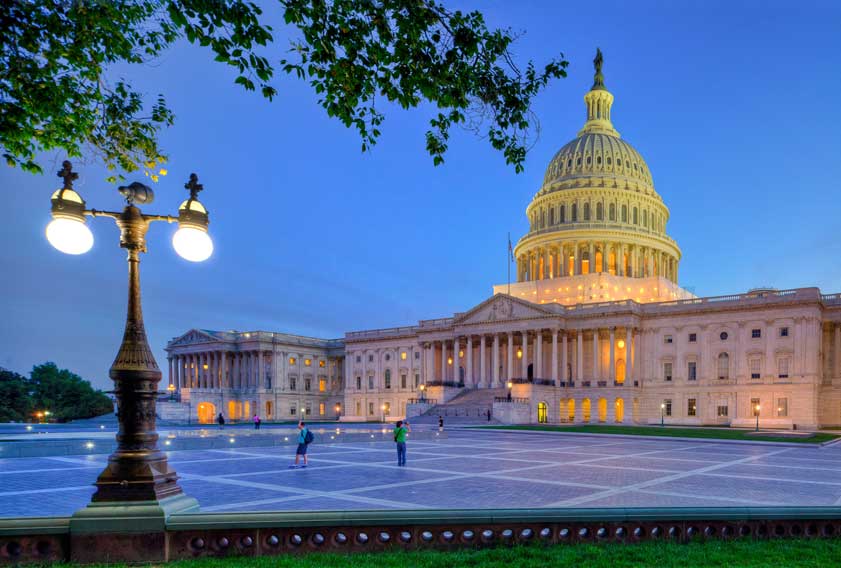 Beautiful View Of United States Capitol Building With Night Lights