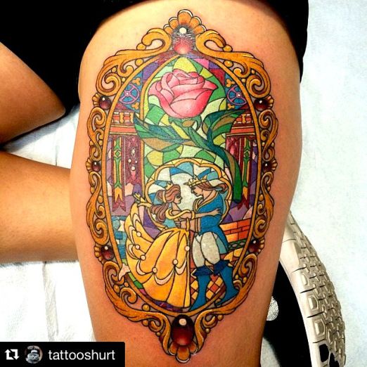 Beauty And Beast Stained Glass Tattoo By Keith Feitelson