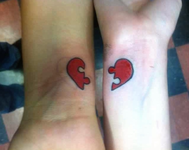 Best Friends Jigsaw Piece Heart Tattoos On Wrists