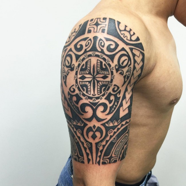 Best Maori Tattoo On Man Half Sleeve
