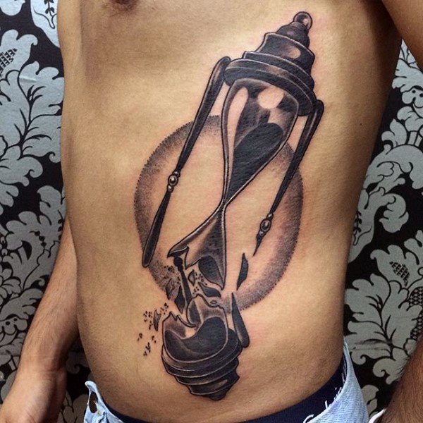 Big Broken Hourglass Tattoo On Side Rib