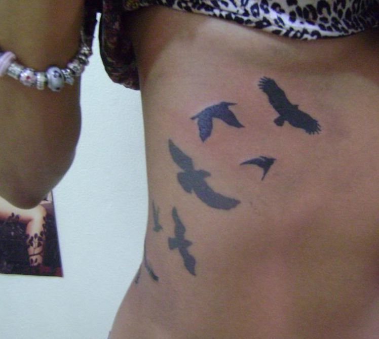 Birds Silhouette Rib Cage Tattoo For Woman