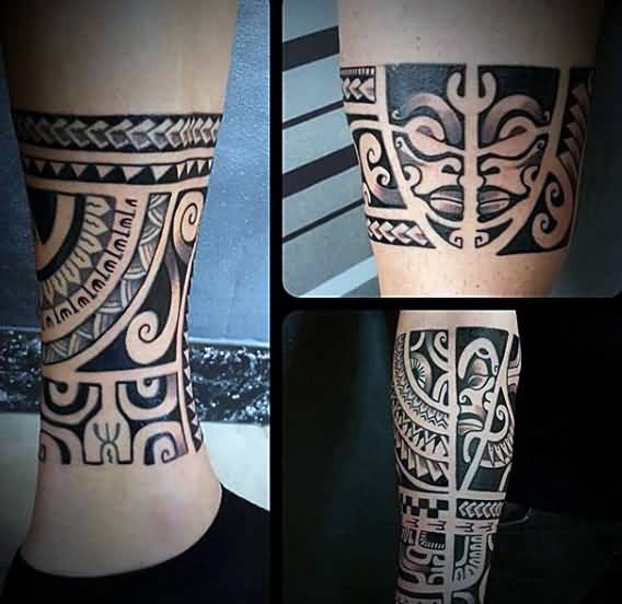 Black Ink Lower Leg Maori Tattoo