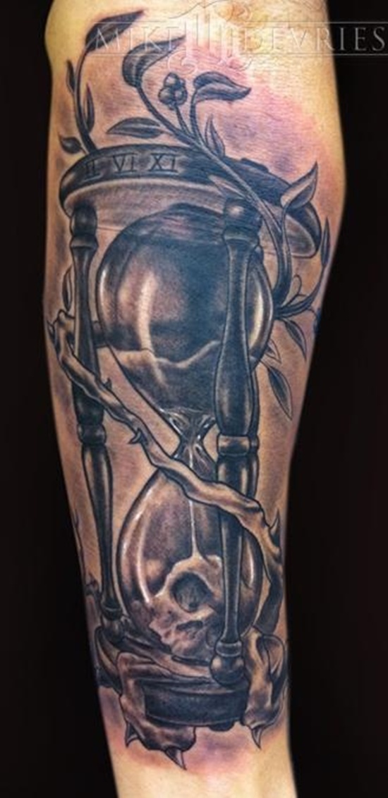 Black Ink Roman Hourglass Tattoo