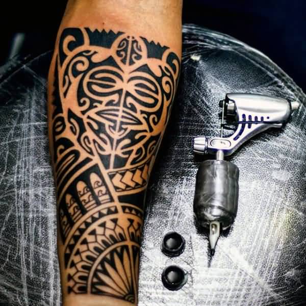 Black Maori Lower Arm Tattoo