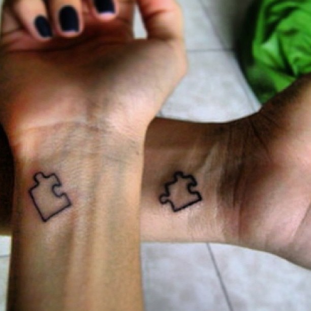 Black Puzzle Outline Tattoos For Couples