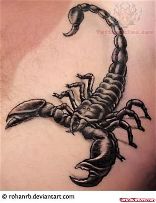 Black Scorpio Tattoo On Chest