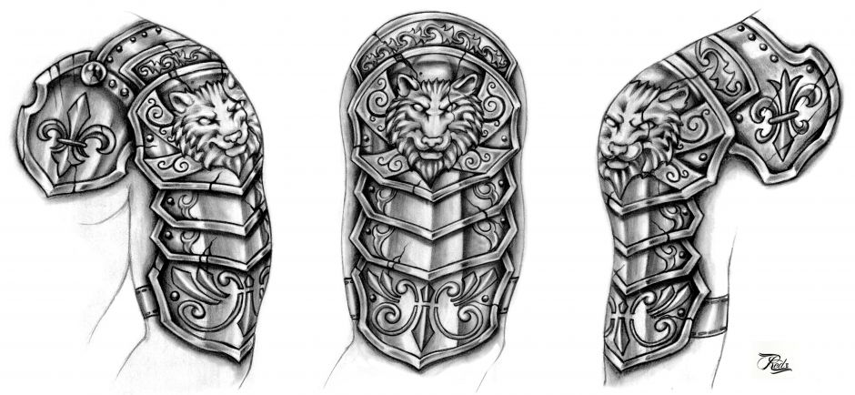 Black Wolf Armor Tattoo Design