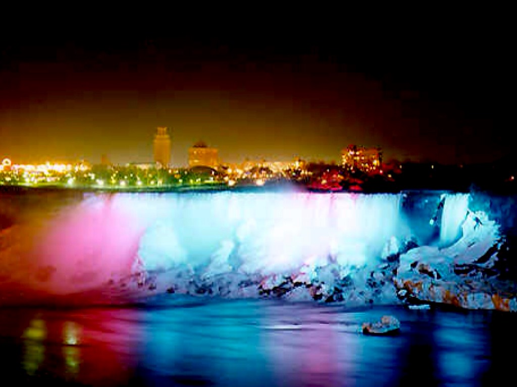 Blue And Pink Lights At The Niagara Falls