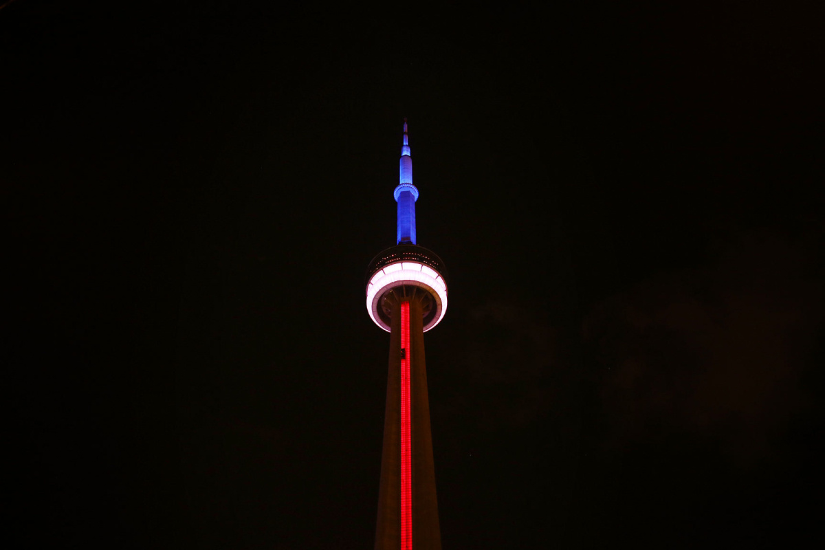 Blue And Red Lights On CN Tower