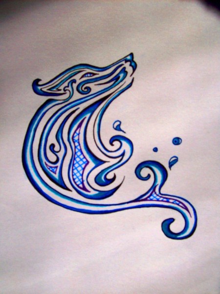 Blue Ink Wolf Water Tattoo Design By Nef The Art Otter
