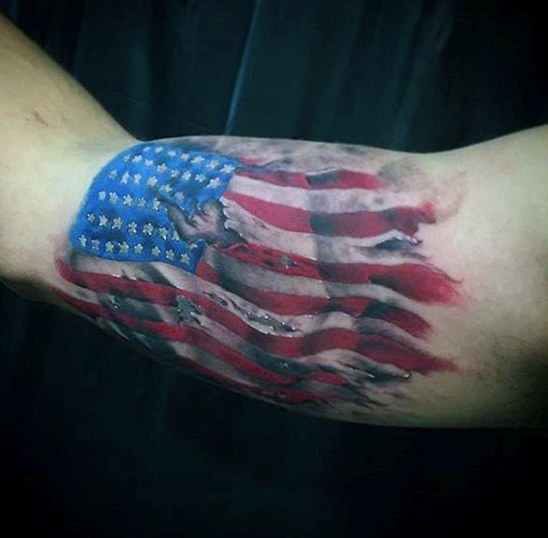 Brilliant US Flag Patriotic Tattoo On Biceps