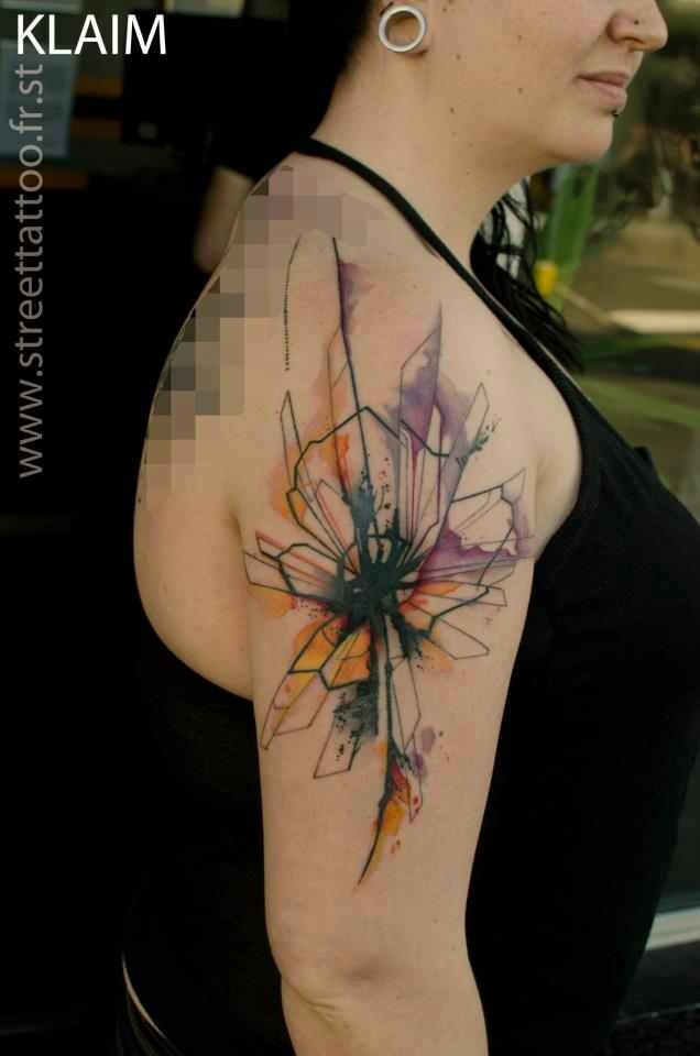 Broken Glass Flower Tattoo On Girl Shoulder