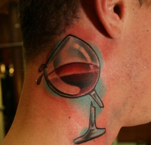 Broken Wine Glass Tattoo On Side Neck