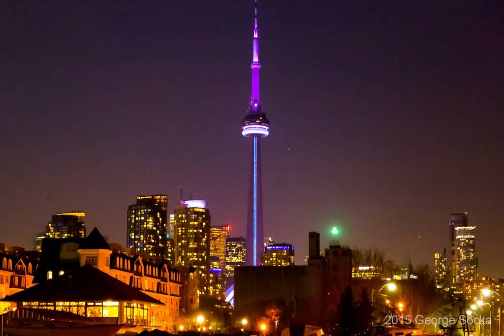 CN Tower Illuminated At Night