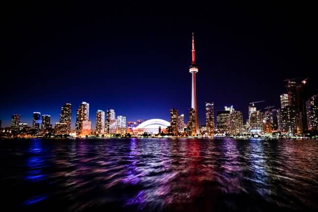 CN Tower Light Show At Night