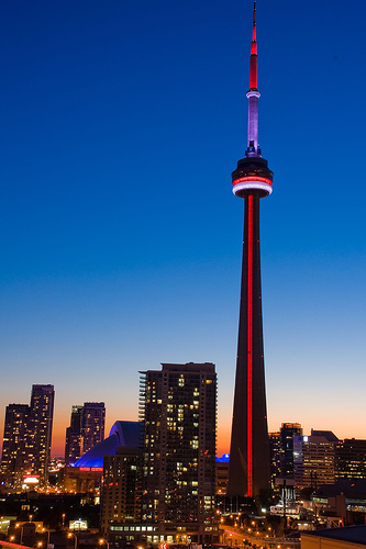 CN Tower Lit Up With Night Lights
