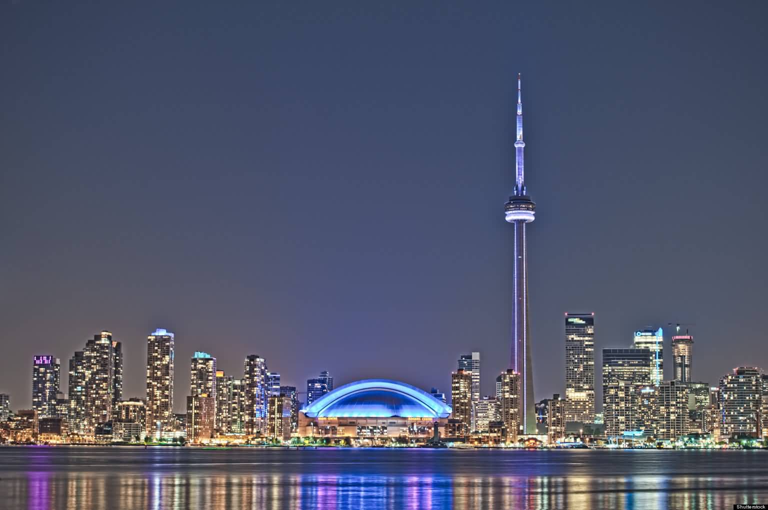 CN Tower Night View Across The Ontario River