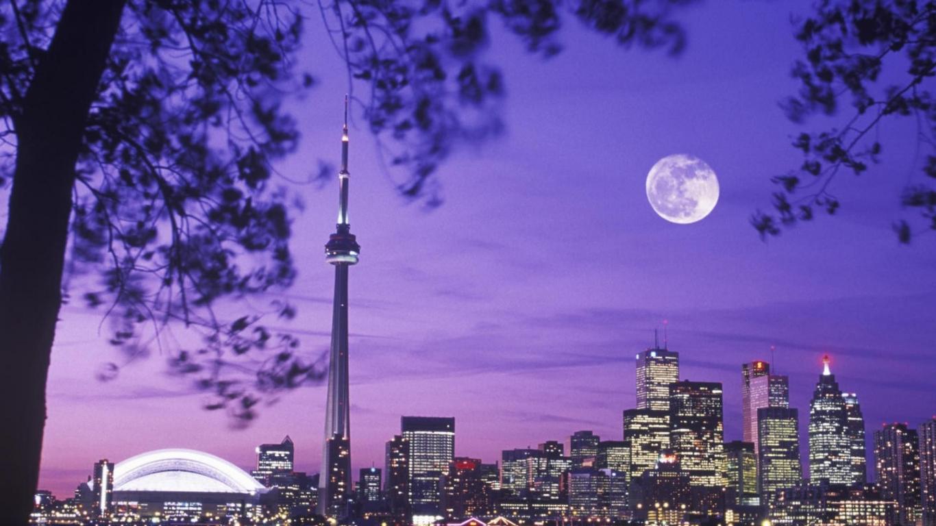 CN Tower With Full Moon At Night