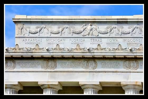 Carvings On The Front Facade Of Lincoln Memorial