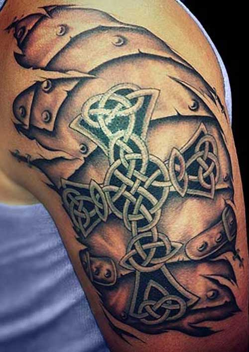 Celtic Cross Shoulder Knight Armor Tattoo