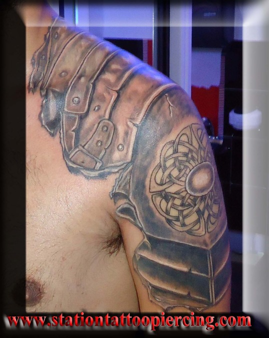 Celtic Medieval Armor Tattoo On Shoulder