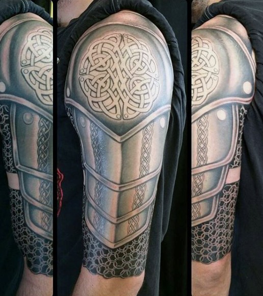 Celtic Style Medieval Armor Tattoo On Half Sleeve