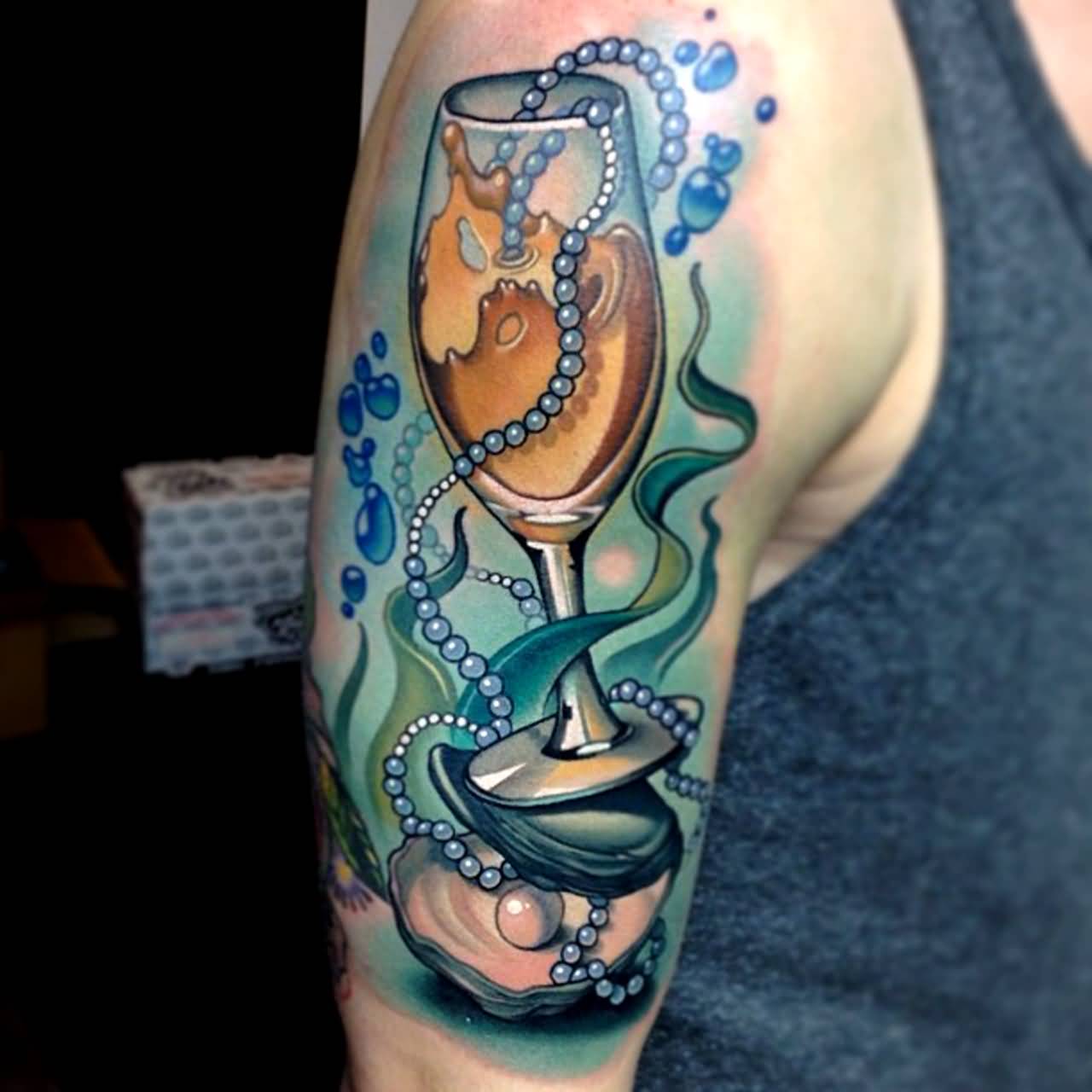 Champagne Glass In Water Tattoo On Right Half Sleeve Timmy B