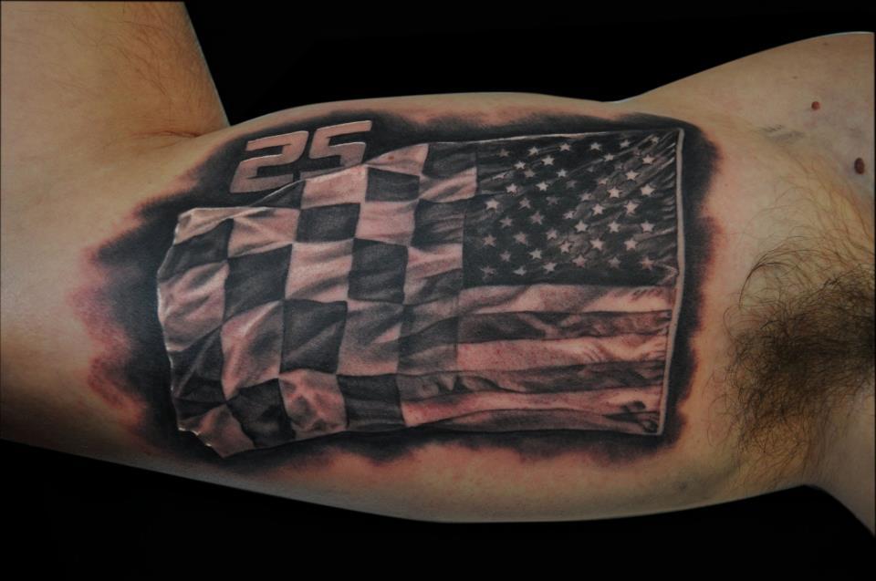 Champion America Flag Tattoo On Biceps