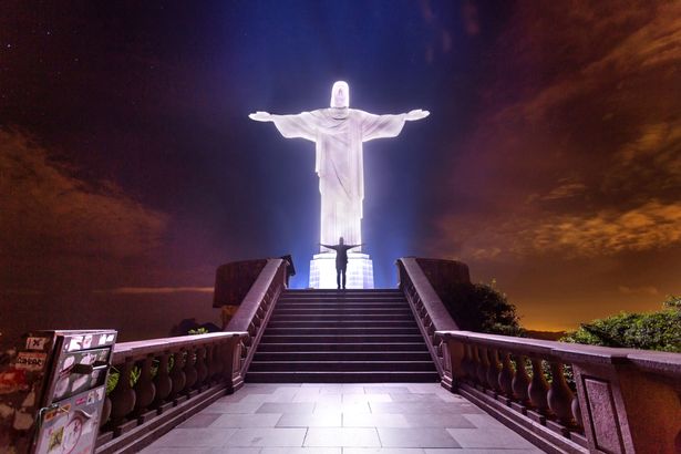 Christ The Redeemer Lit Up At Night