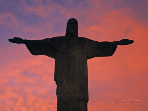 Christ The Redeemer Statue At Sunset In Rio de Janeiro, Brazil